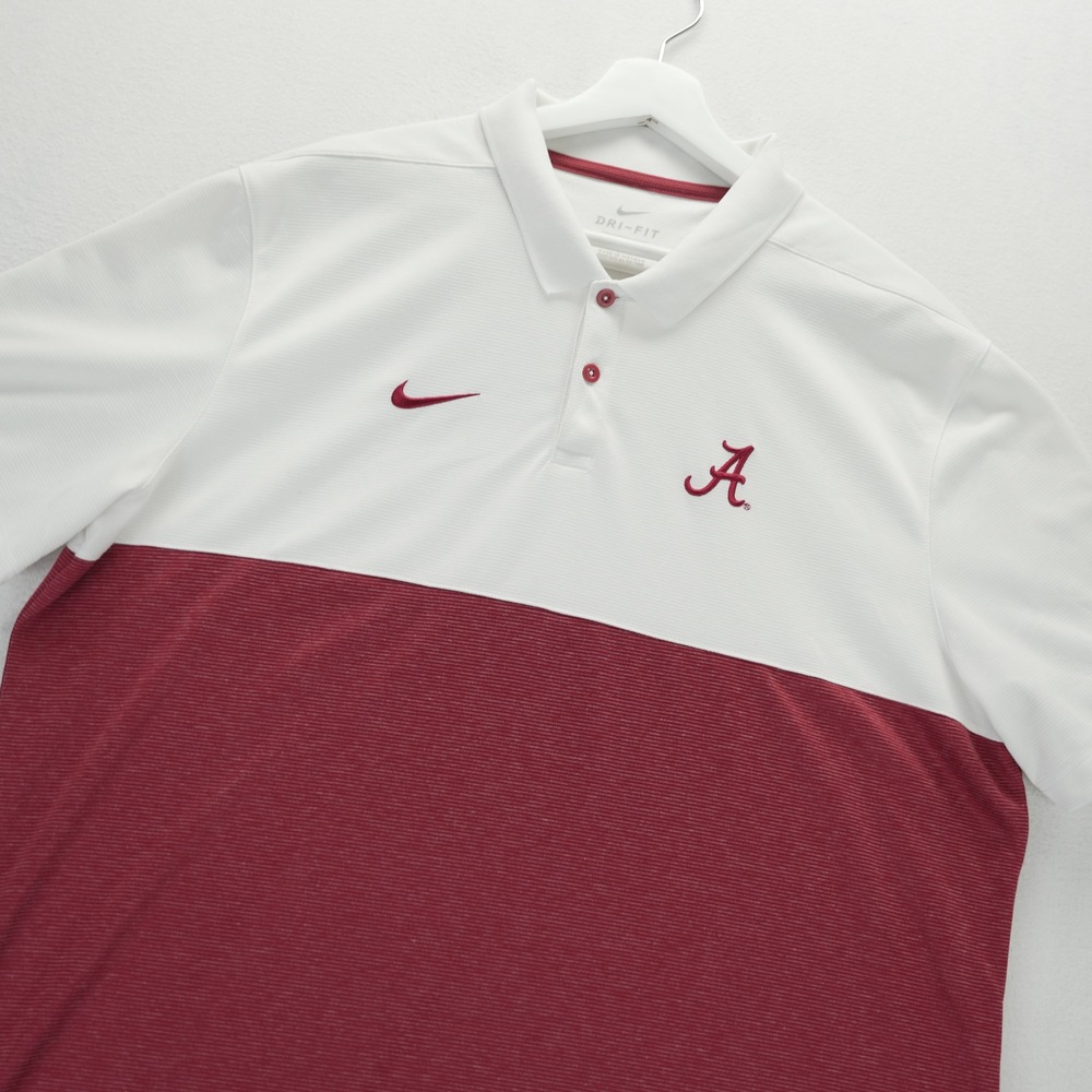Nike Alabama Crimson Tide Mens XL Dri-FIT On-Field Colorblock Polo White Crimson